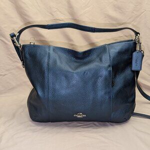 Coach Scout Hobo in Metallic Blue Pebbled Leather with Silver Hardwar